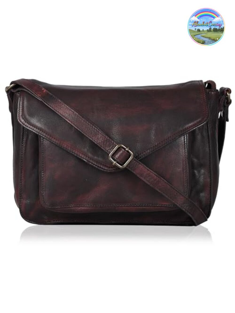 Genuine Leather Crossbody Purse Flapover Satchel Handbag